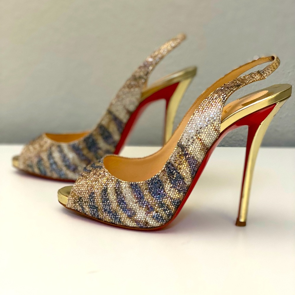 Silver blue gold Christian Louboutin heels